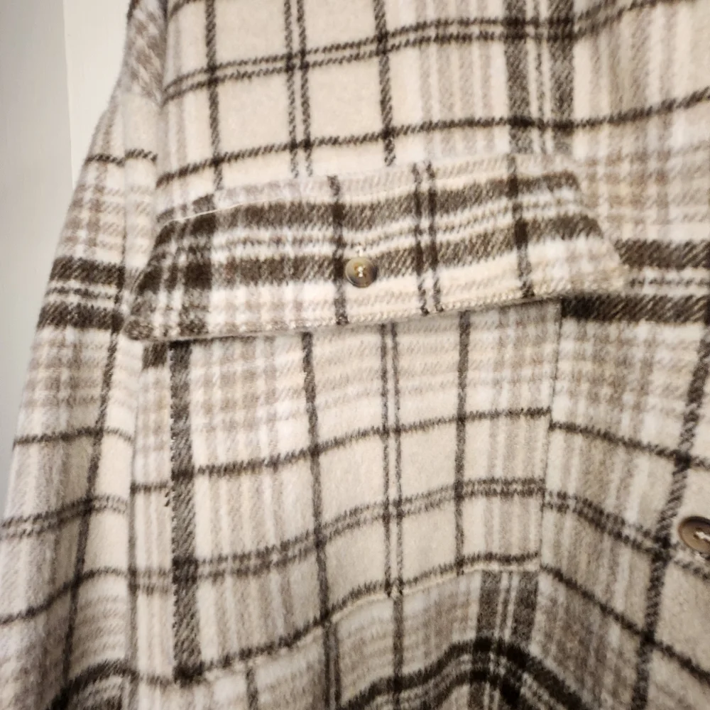 Princess Polly Willa Shirt Beige Women's Sz 8 Button Up Shacket Tan Brown Wool - Picture 5 of 11